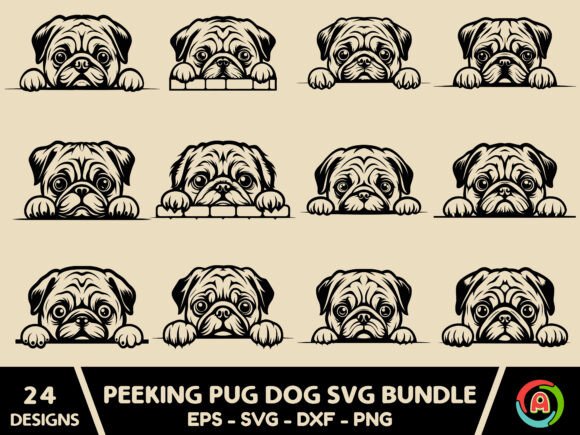 Peeking Pug Dog Svg Bundle