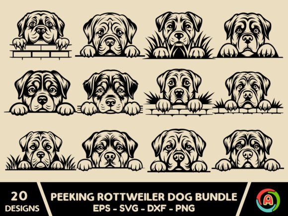 Peeking Rottweiler Dog SVG Bundle