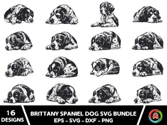 Sleeping Brittany Spaniel Dog Svg Bundle