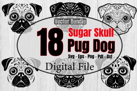 Sugar Skull Pug Dog SVG Bundle